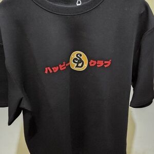 Black Graphic T-Shirt with Red and Gold Design